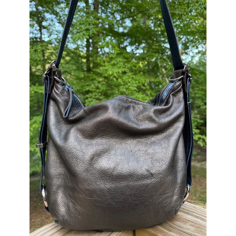 Rough & Tumble Original Hobo Pack Metallic Pewter Leather 3-in-1 Backpack Maine